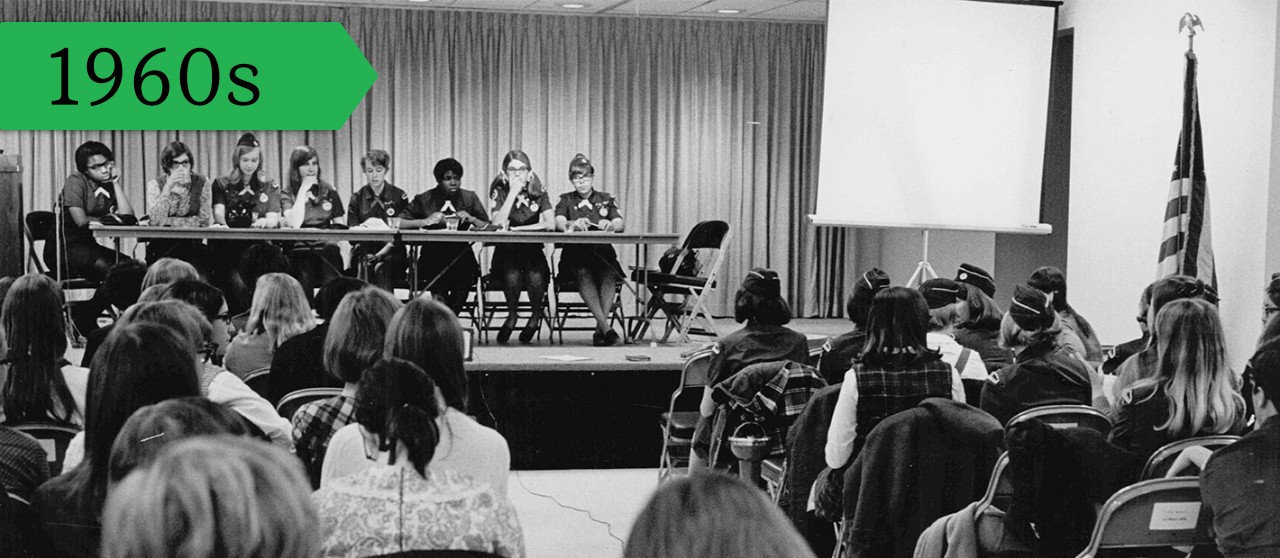 Girl Scout Seniors at a Speak Out conference, 1960s.
